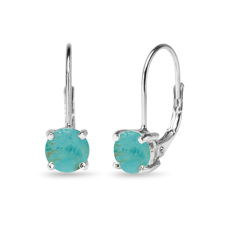 Sterling Silver Polished Created Turquoise 6mm Round-cut Leverback Earrings