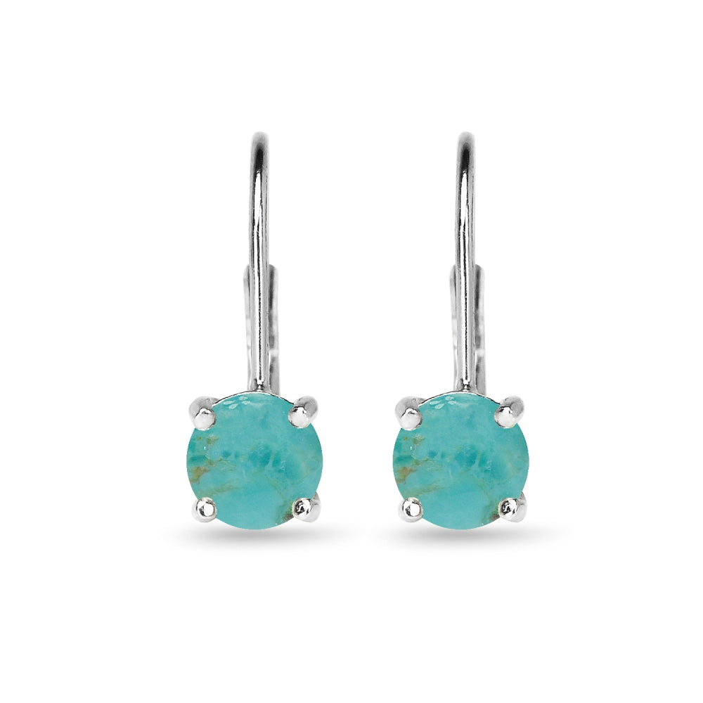 Sterling Silver Polished Created Turquoise 6mm Round-cut Leverback Earrings-2