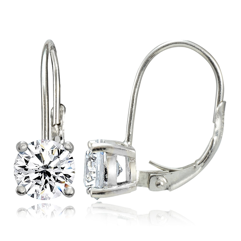 Sterling Silver Cubic Zirconia 6mm Round Leverback Earrings