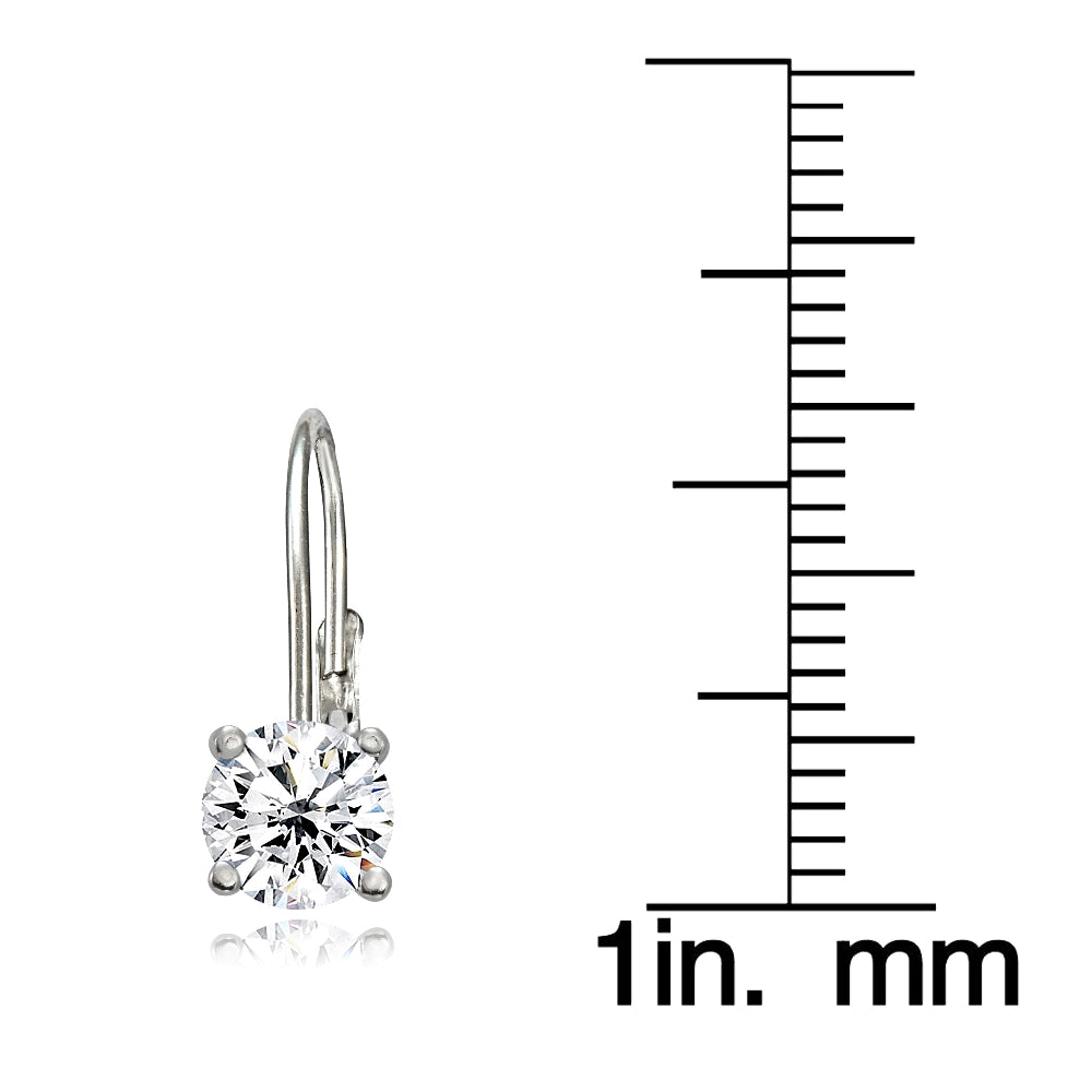 Sterling Silver Cubic Zirconia 6mm Round Leverback Earrings-3