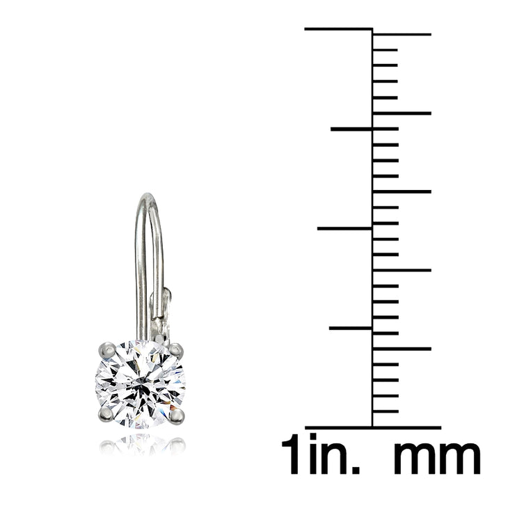 Sterling Silver Cubic Zirconia 6mm Round Leverback Earrings