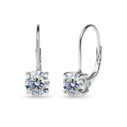 Sterling Silver Clear Round-cut Leverback Earrings Made with Swarovski Crystals