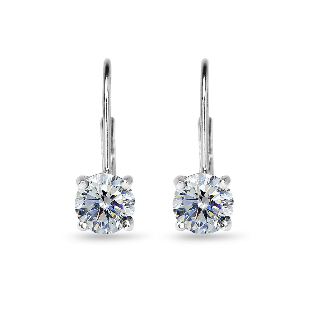 Sterling Silver Clear Round-cut Leverback Earrings Made with Swarovski Crystals-2