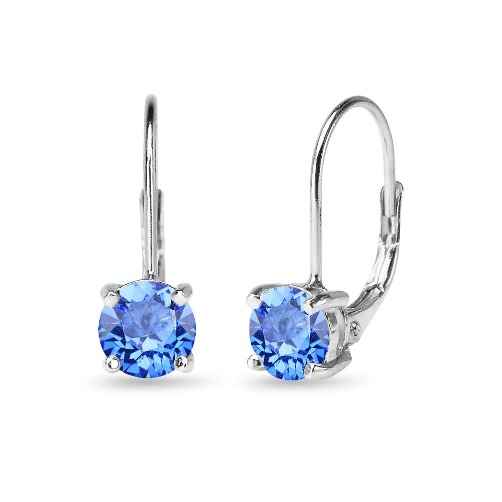 Sterling Silver Violet Round-cut Leverback Earrings Made with Swarovski Crystals