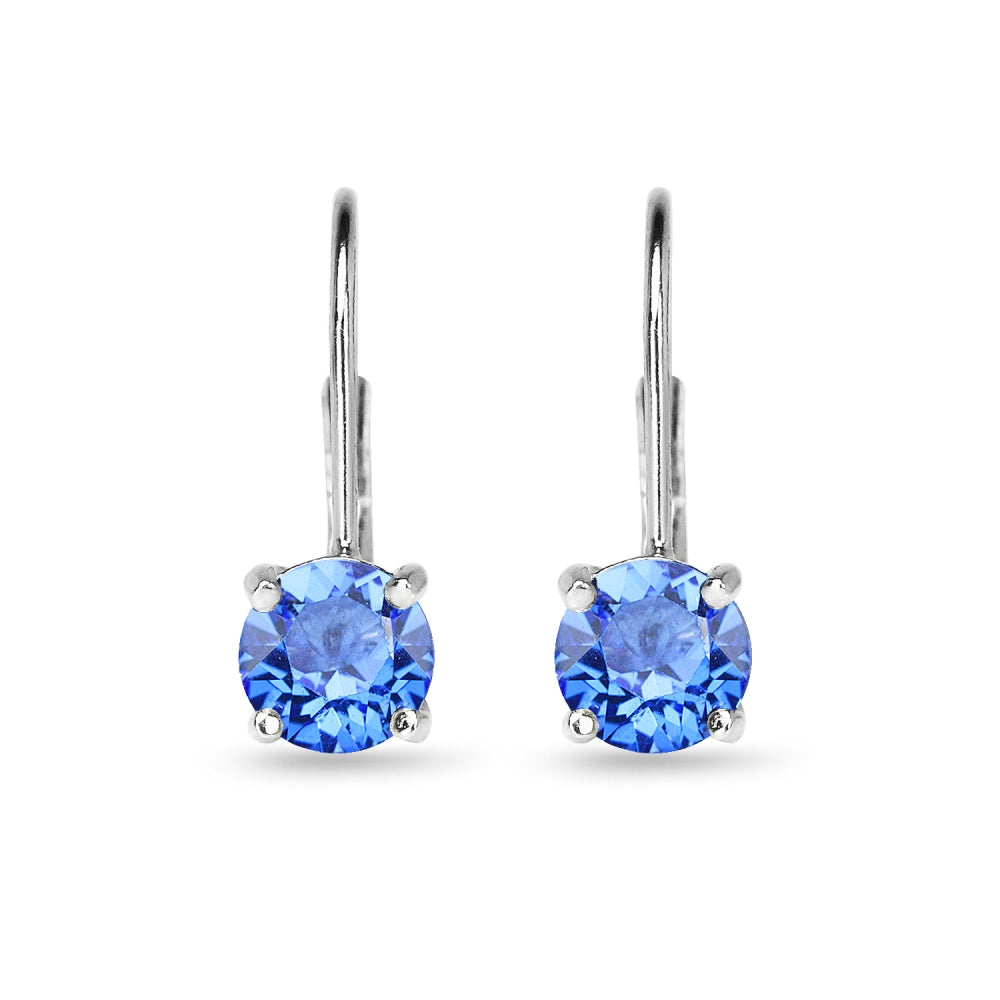 Sterling Silver Violet Round-cut Leverback Earrings Made with Swarovski Crystals-2