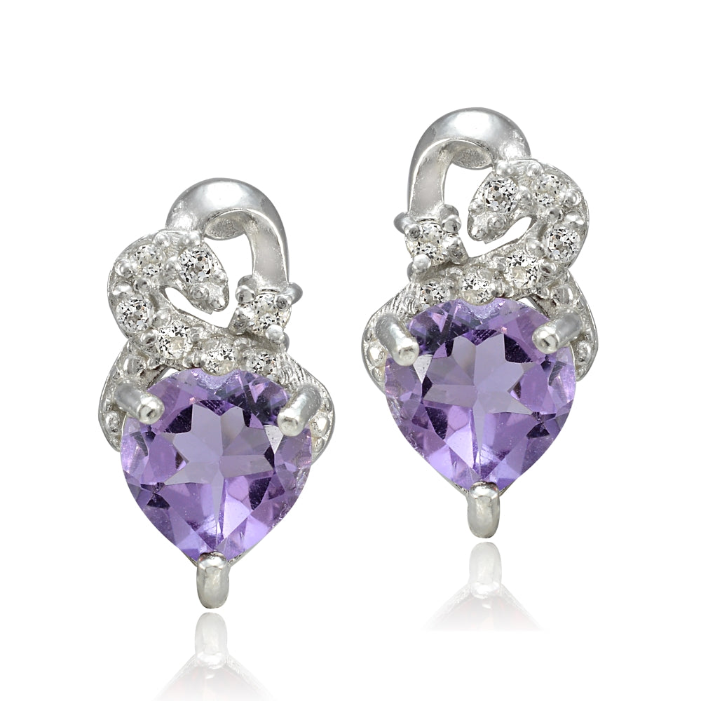 Sterling Silver 1.3ct Amethyst & White Topaz Double Heart Earrings-2