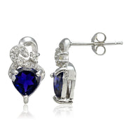 Sterling Silver 1.6ct Created Sapphire & White Topaz Double Heart Earrings