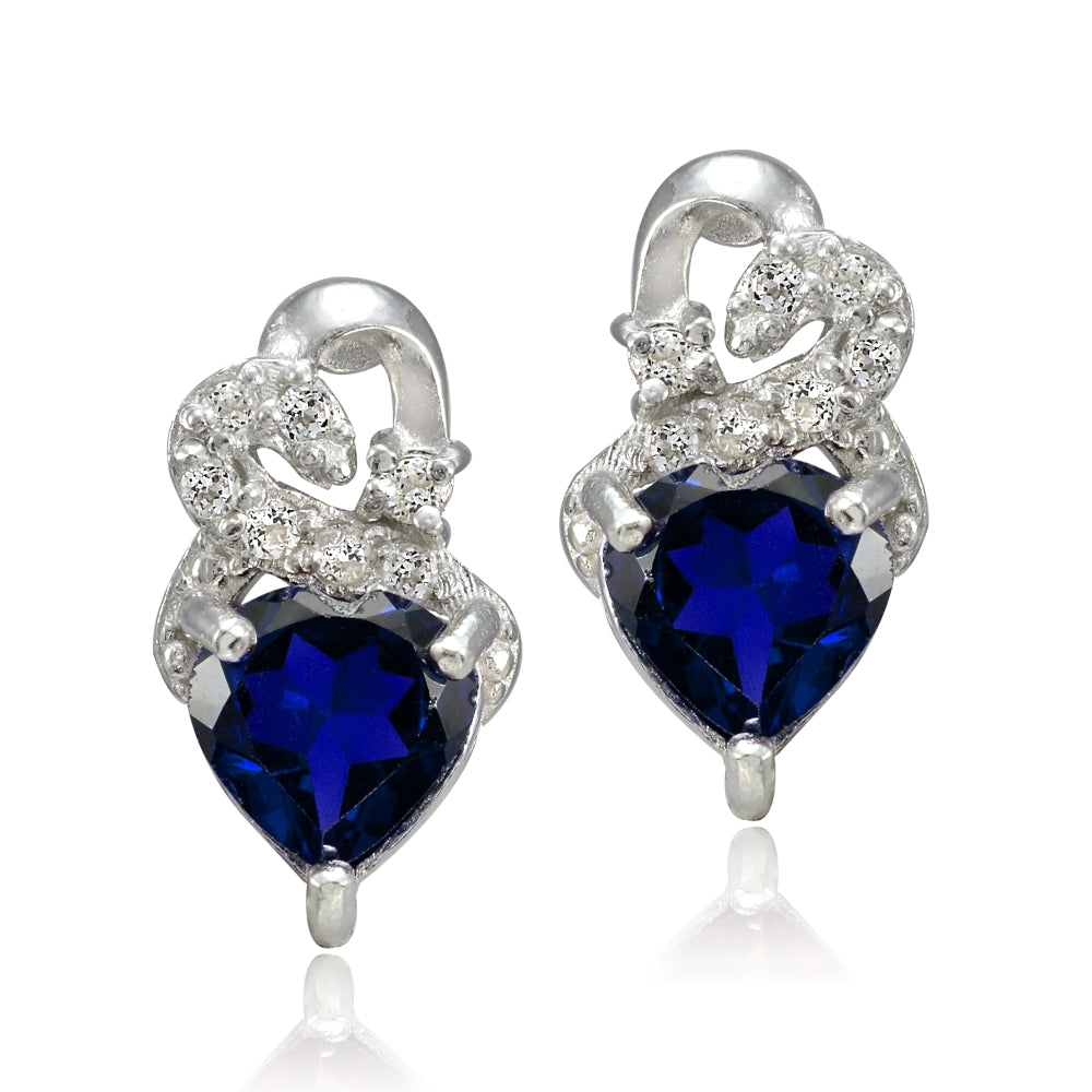 Sterling Silver 1.6ct Created Sapphire & White Topaz Double Heart Earrings-2