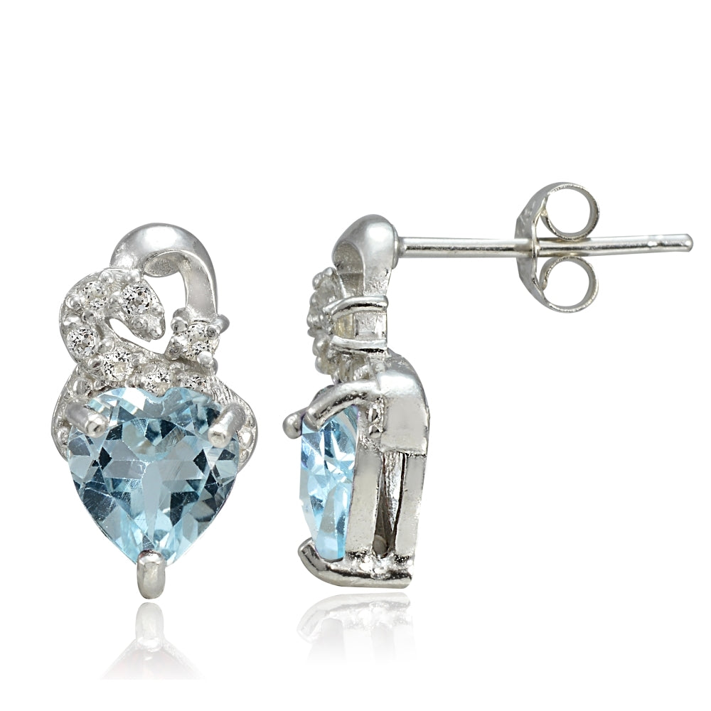Sterling Silver 1.85ct Blue Topaz & White Topaz Double Heart Earrings