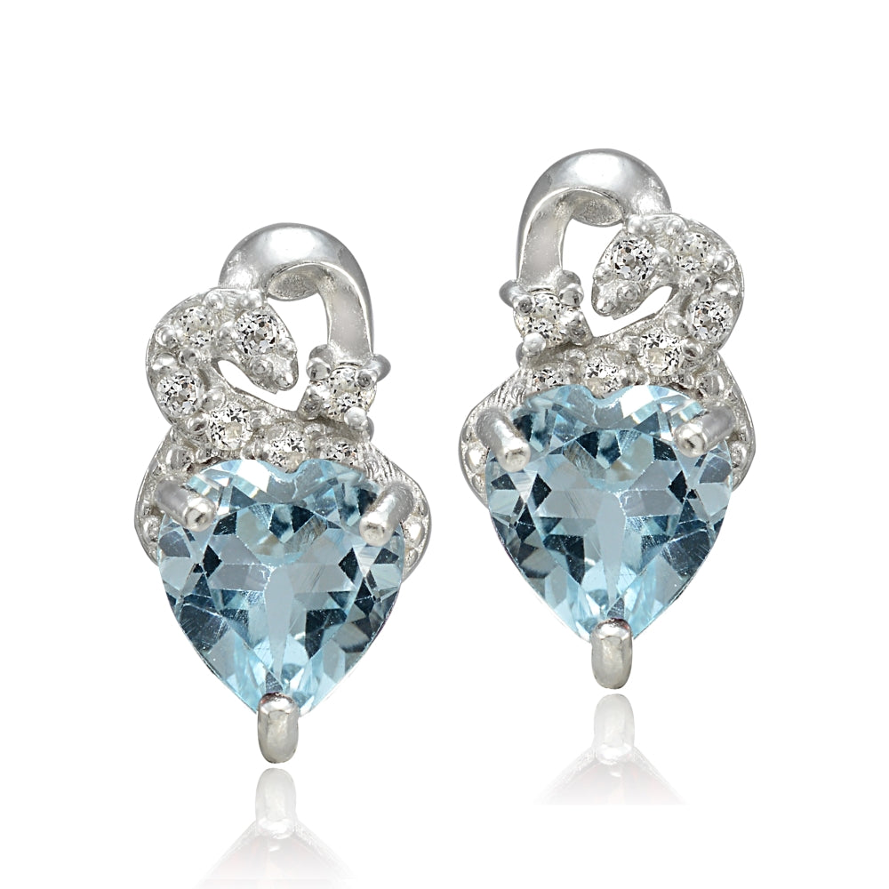 Sterling Silver 1.85ct Blue Topaz & White Topaz Double Heart Earrings-2