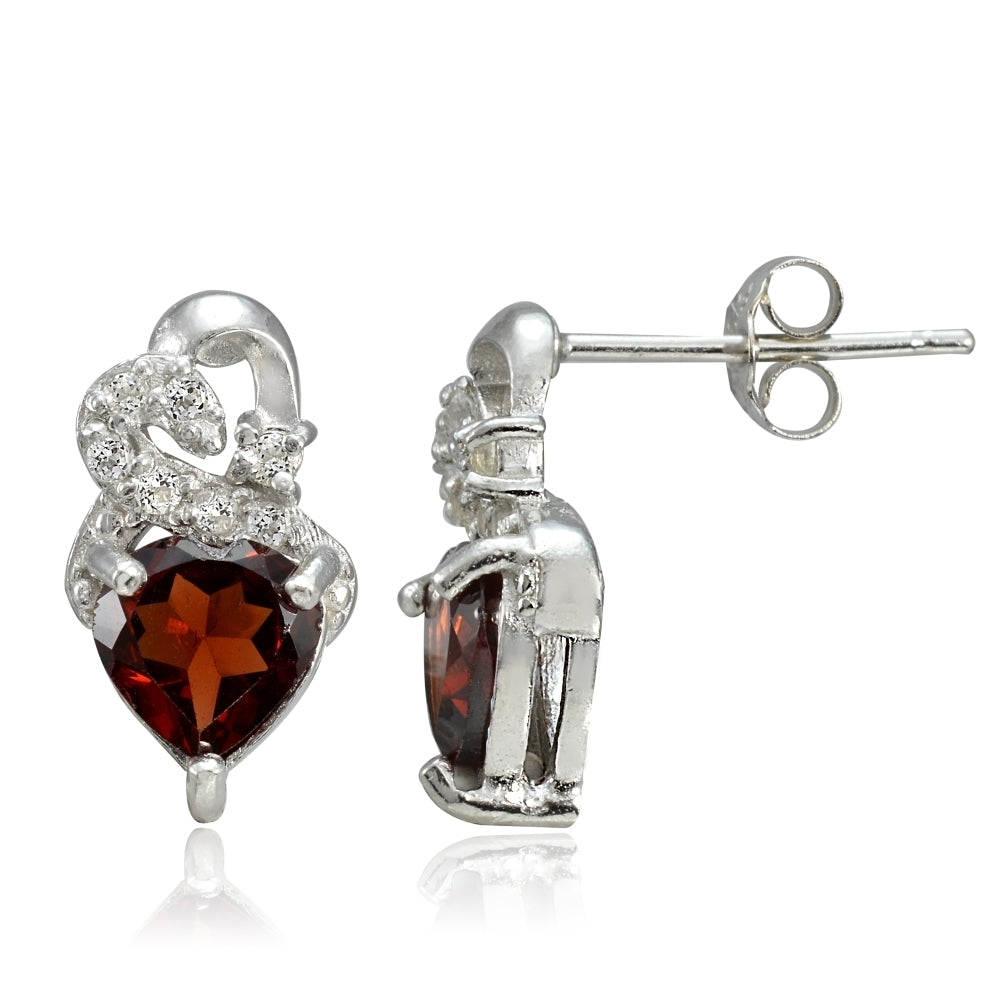 Sterling Silver 2ct Garnet & White Topaz Double Heart Earrings