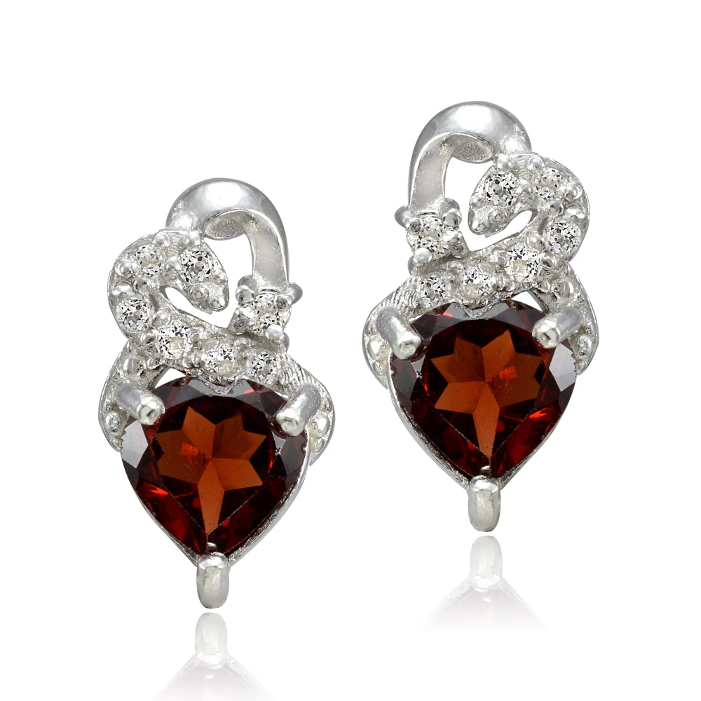 Sterling Silver 2ct Garnet & White Topaz Double Heart Earrings-2