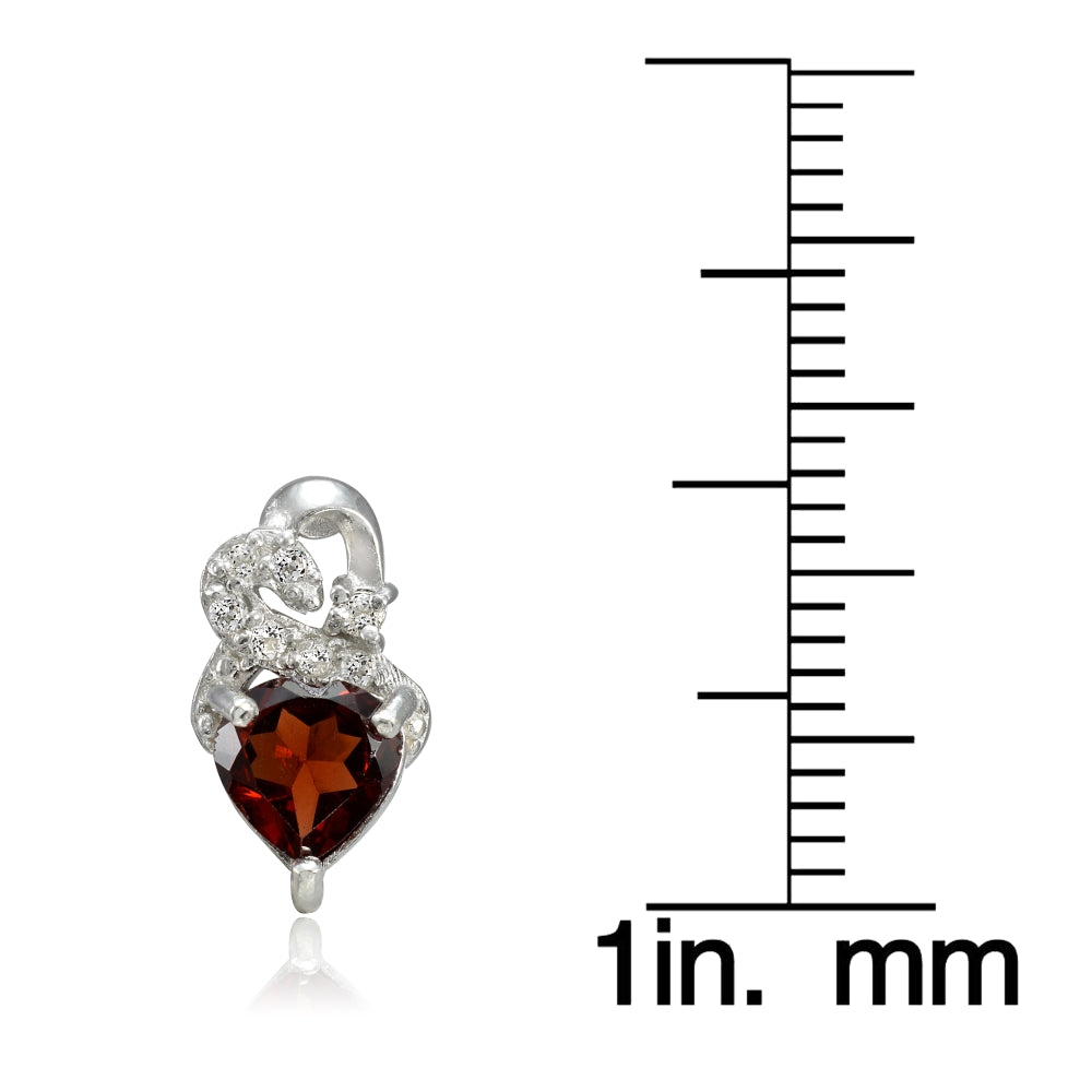Sterling Silver 2ct Garnet & White Topaz Double Heart Earrings-3