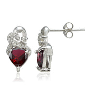 Sterling Silver 1.65ct Created Ruby & White Topaz Double Heart Earrings