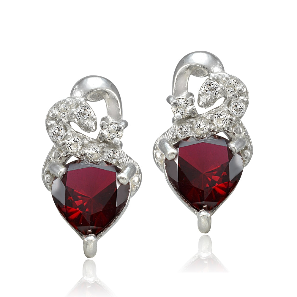 Sterling Silver 1.65ct Created Ruby & White Topaz Double Heart Earrings-2