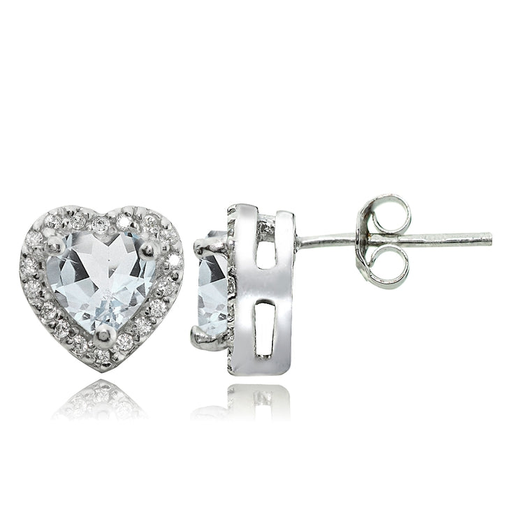Sterling Silver 1.2ct Aquamarine and White Topaz Heart Stud Earrings