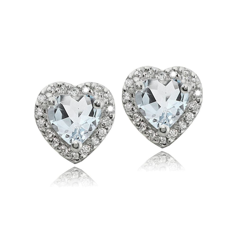 Sterling Silver 1.2ct Aquamarine and White Topaz Heart Stud Earrings-2