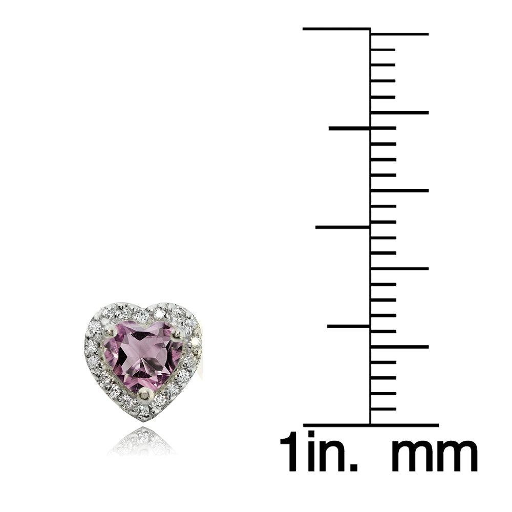 Sterling Silver Light Purple Cubic Zirconia and White Topaz Heart Stud Earrings-3