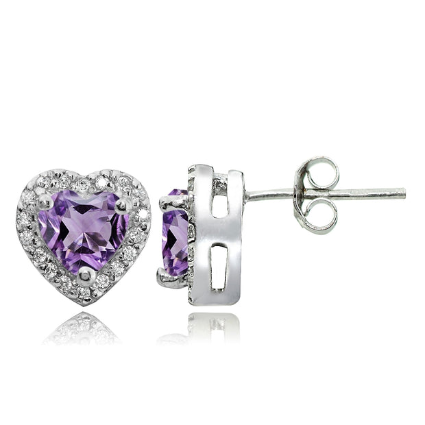 Sterling Silver 1.35ct Amethyst and White Topaz Heart Stud Earrings