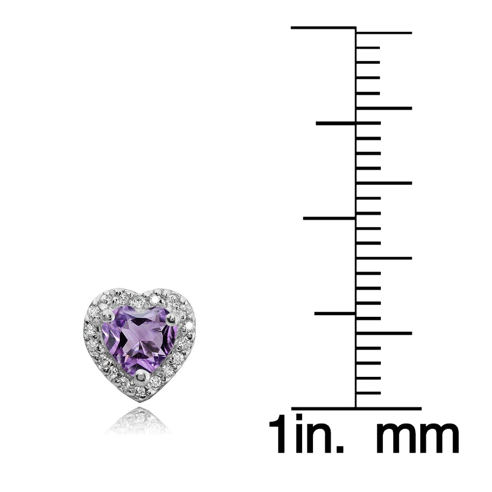 Sterling Silver 1.35ct Amethyst and White Topaz Heart Stud Earrings-3
