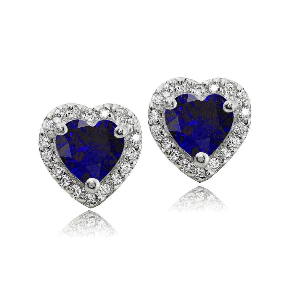 Sterling Silver 1.7ct Created Blue Sapphire and White Topaz Heart Stud Earrings-2