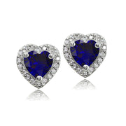 Sterling Silver 1.7ct Created Blue Sapphire and White Topaz Heart Stud Earrings