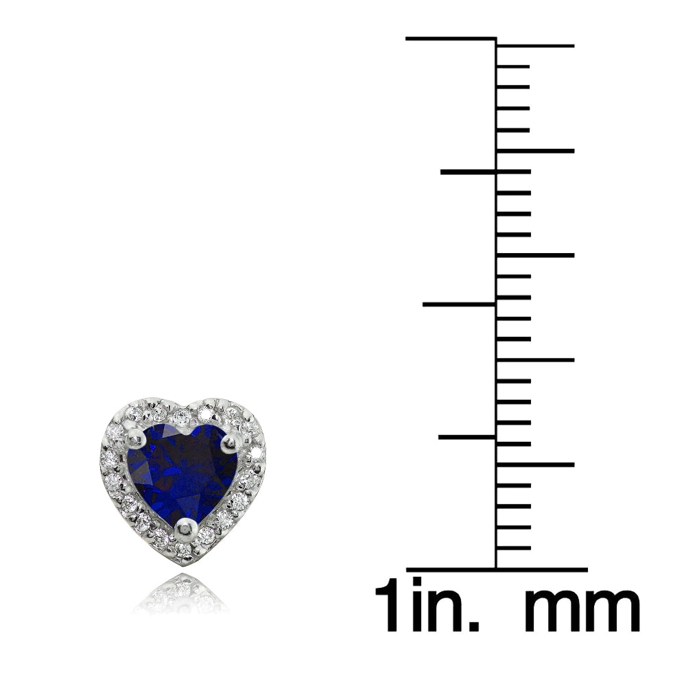 Sterling Silver 1.7ct Created Blue Sapphire and White Topaz Heart Stud Earrings-3