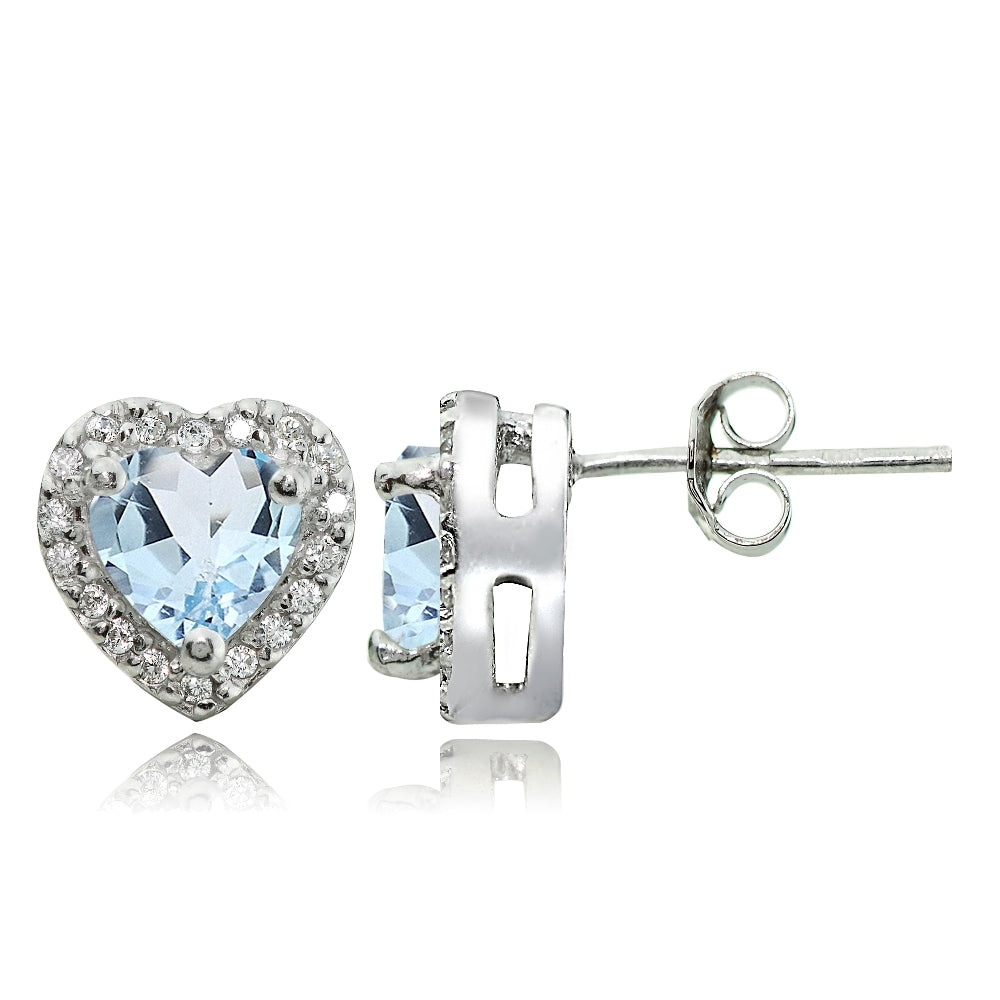 Sterling Silver 1.6ct Blue Topaz and White Topaz Heart Stud Earrings