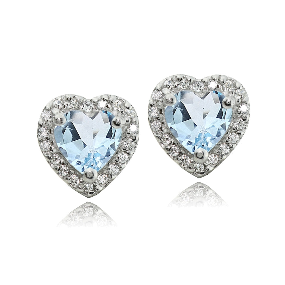 Sterling Silver 1.6ct Blue Topaz and White Topaz Heart Stud Earrings-2