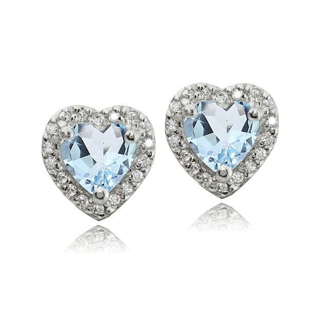 Sterling Silver 1.6ct Blue Topaz and White Topaz Heart Stud Earrings