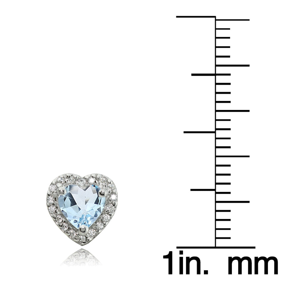 Sterling Silver 1.6ct Blue Topaz and White Topaz Heart Stud Earrings-3