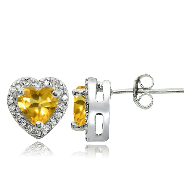 Sterling Silver 1.25ct Citrine and White Topaz Heart Stud Earrings