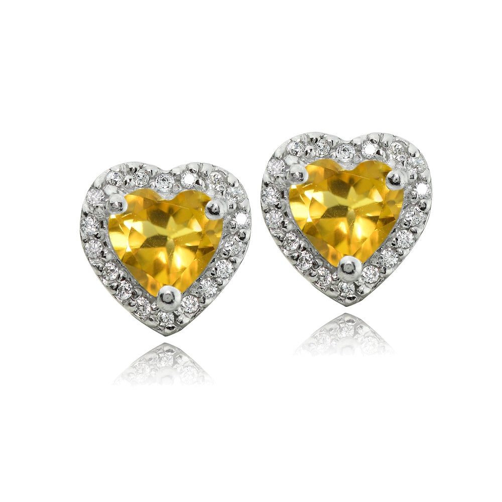 Sterling Silver 1.25ct Citrine and White Topaz Heart Stud Earrings-2
