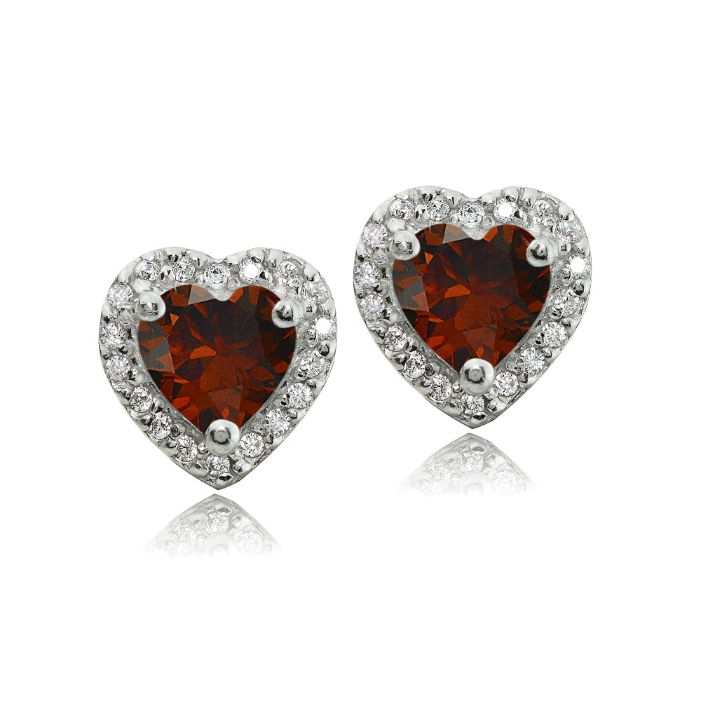 Sterling Silver 1.85ct Garnet and White Topaz Heart Stud Earrings-2