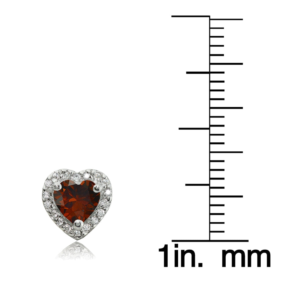 Sterling Silver 1.85ct Garnet and White Topaz Heart Stud Earrings-3