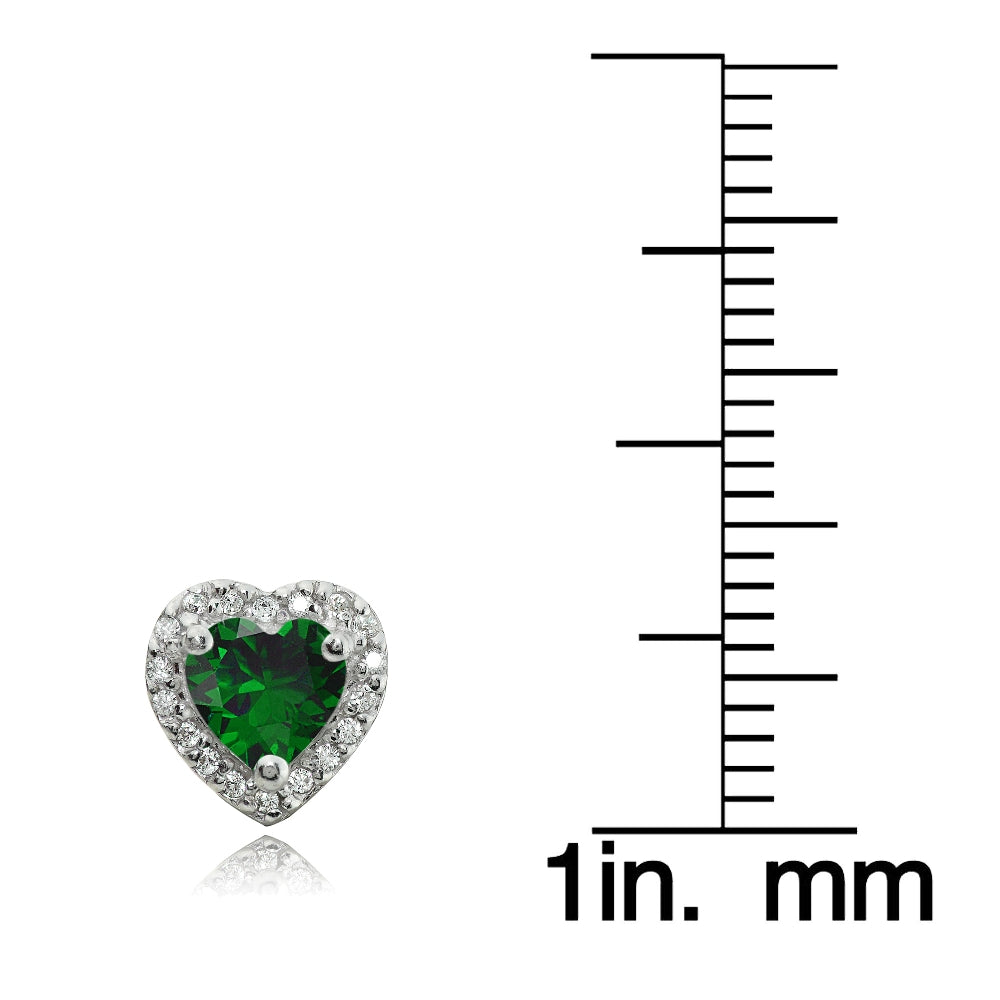 Sterling Silver 1.4ct Created Emerald and White Topaz Heart Stud Earrings-3