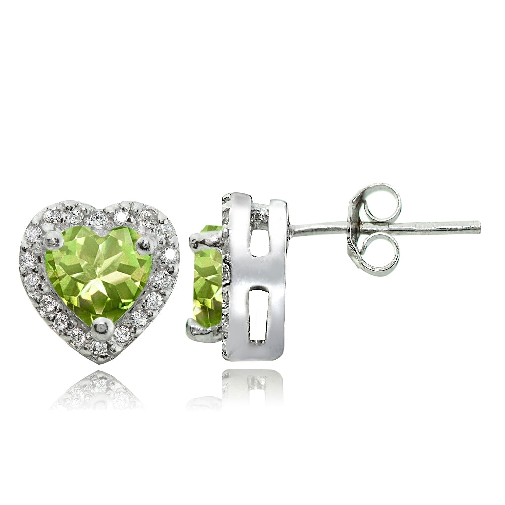 Sterling Silver 1.9ct Peridot and White Topaz Heart Stud Earrings