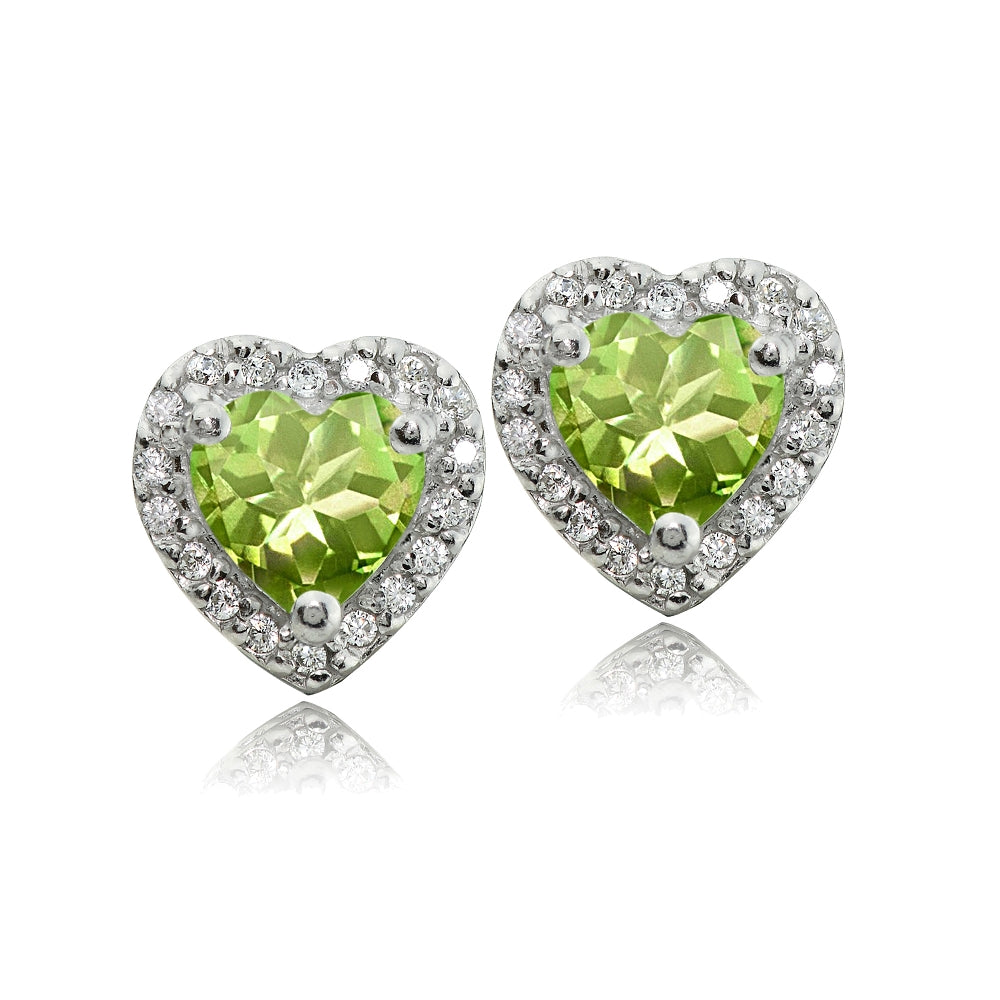 Sterling Silver 1.9ct Peridot and White Topaz Heart Stud Earrings-2