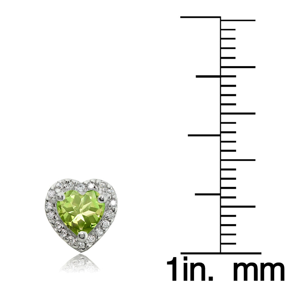 Sterling Silver 1.9ct Peridot and White Topaz Heart Stud Earrings-3