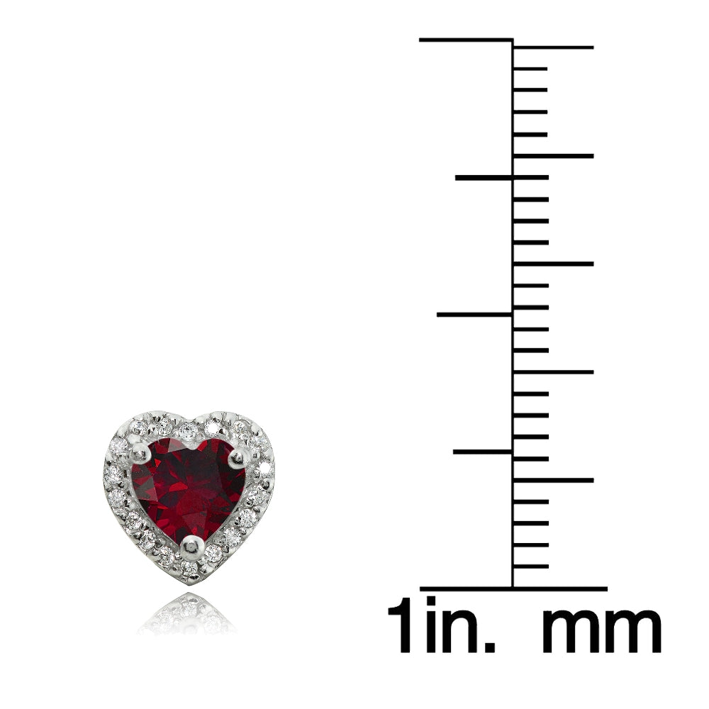 Sterling Silver 1.4ct Created Ruby and White Topaz Heart Stud Earrings-3