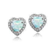 Sterling Silver .75ct Created White Opal and White Topaz Heart Stud Earrings