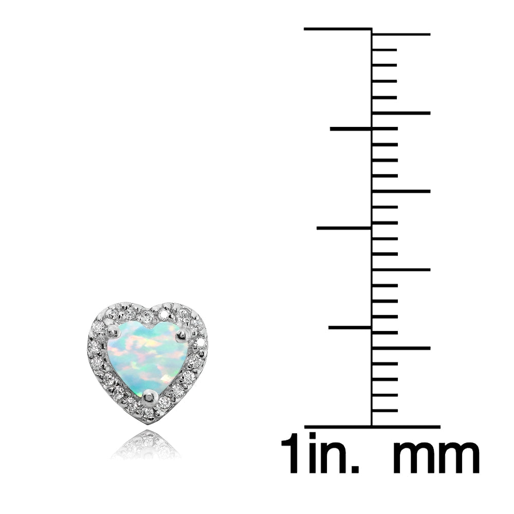 Sterling Silver .75ct Created White Opal and White Topaz Heart Stud Earrings-3