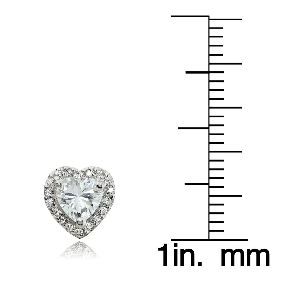Sterling Silver Cubic Zirconia Heart Stud Earrings-3