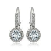 Sterling Silver Aquamarine and White Topaz Round Leverback Earrings