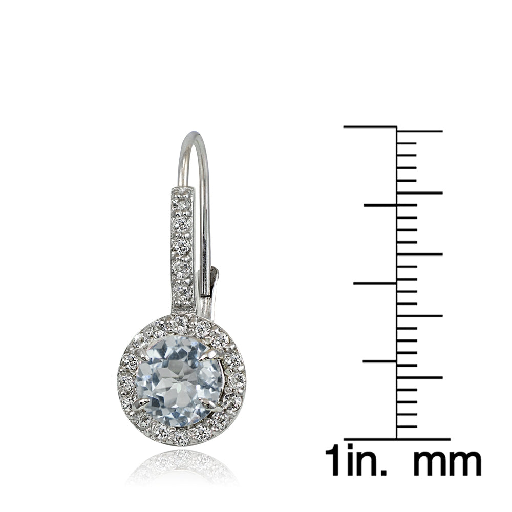 Sterling Silver Aquamarine and White Topaz Round Leverback Earrings-4