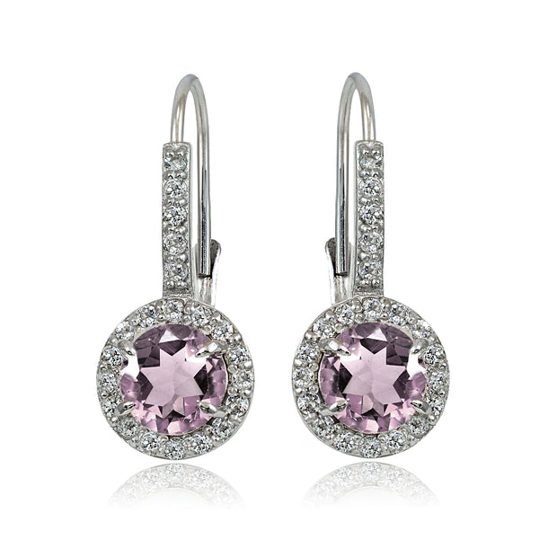 Sterling Siver Created Alexandrite and White Topaz Round Leverback Earrings