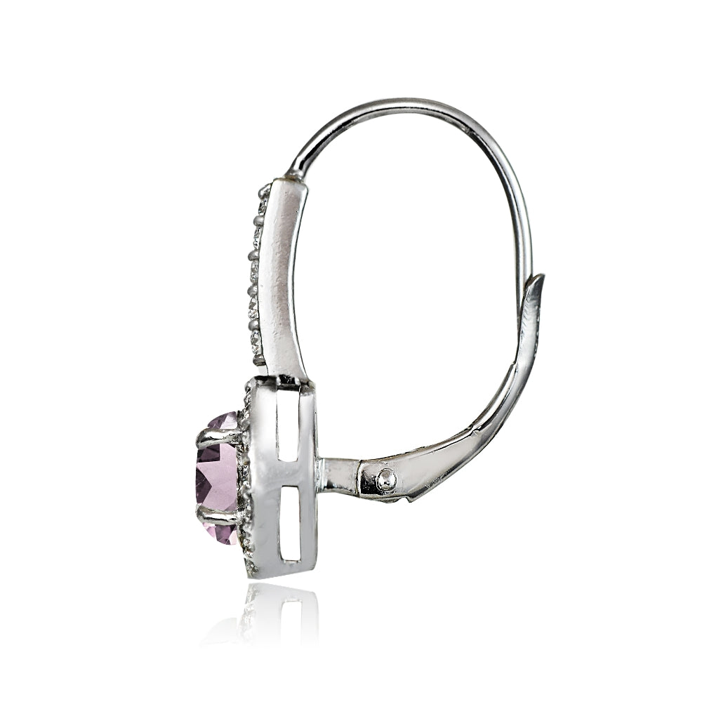 Sterling Siver Created Alexandrite and White Topaz Round Leverback Earrings-3