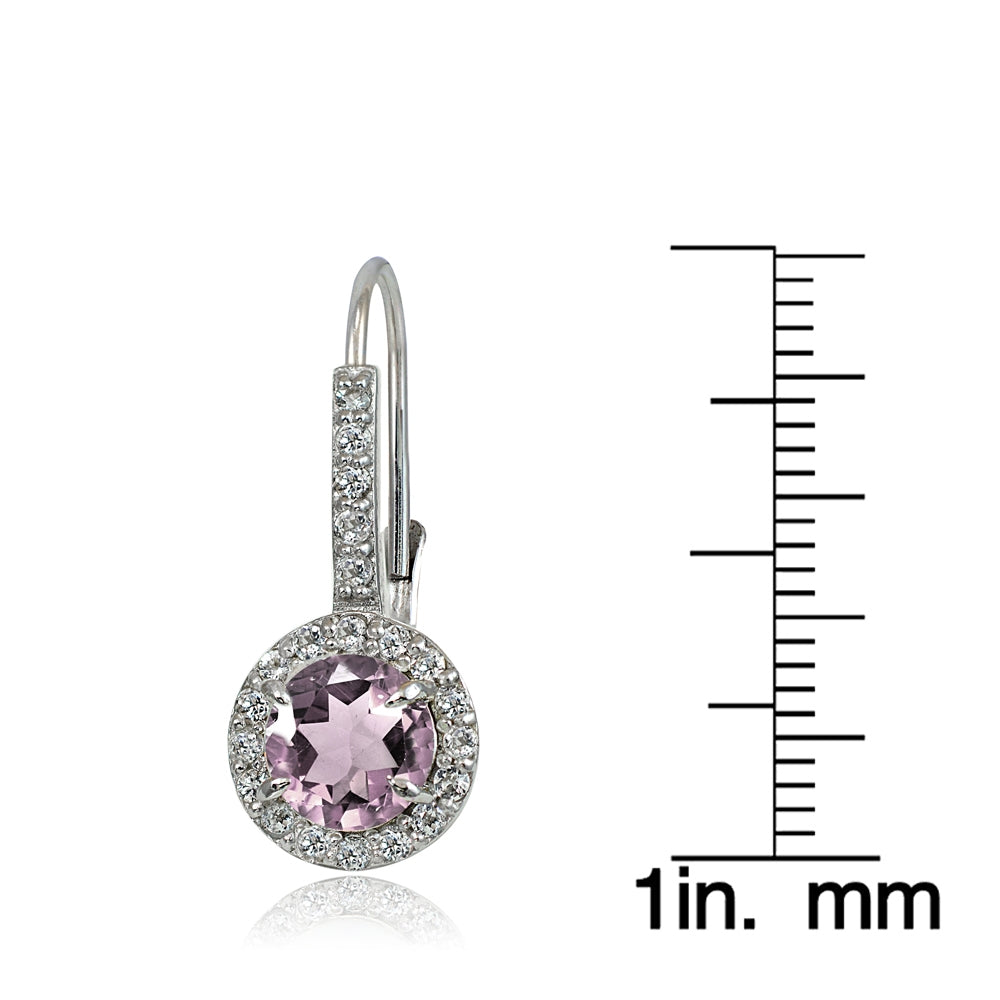 Sterling Siver Created Alexandrite and White Topaz Round Leverback Earrings-4