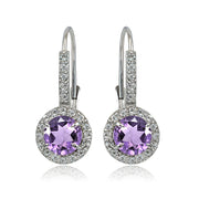 Sterling Silver Amethyst and White Topaz Round Leverback Earrings