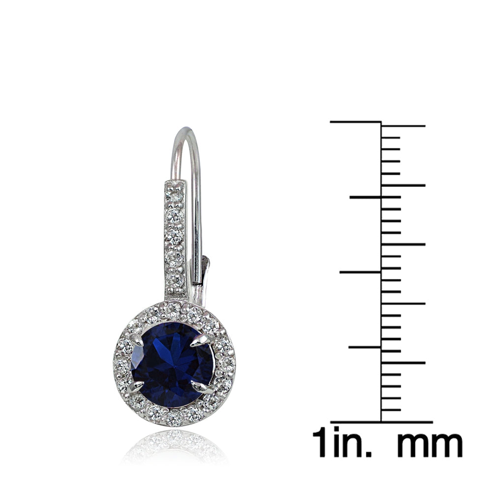 Sterling Silver Created Blue Sapphire and White Topaz Round Leverback Earrings-4